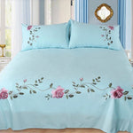drap lit rose brodé feuilles vertes coton polyester lit adulte classique floralsetSize: 14 words