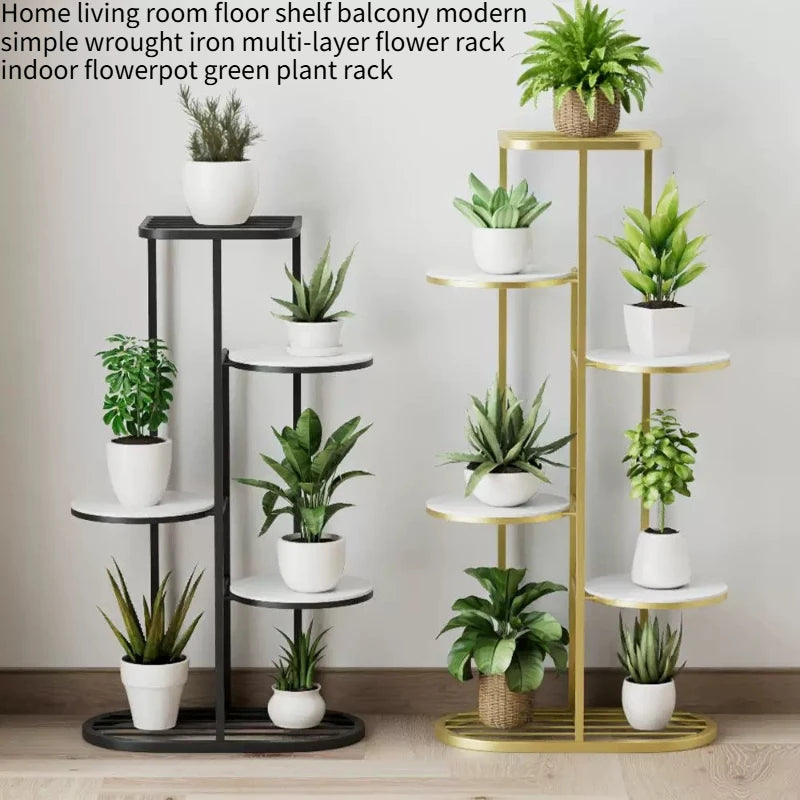 étagère métal multi niveaux plantes moderne extérieur intérieur or noir blanc