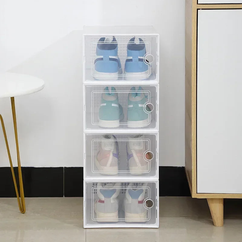 boîtes chaussures transparentes perforées moderne poignées respectueuses l'environnement gris clair