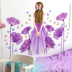 Autocollants muraux fleurs violettes pour chambre de fille, décoration amovible