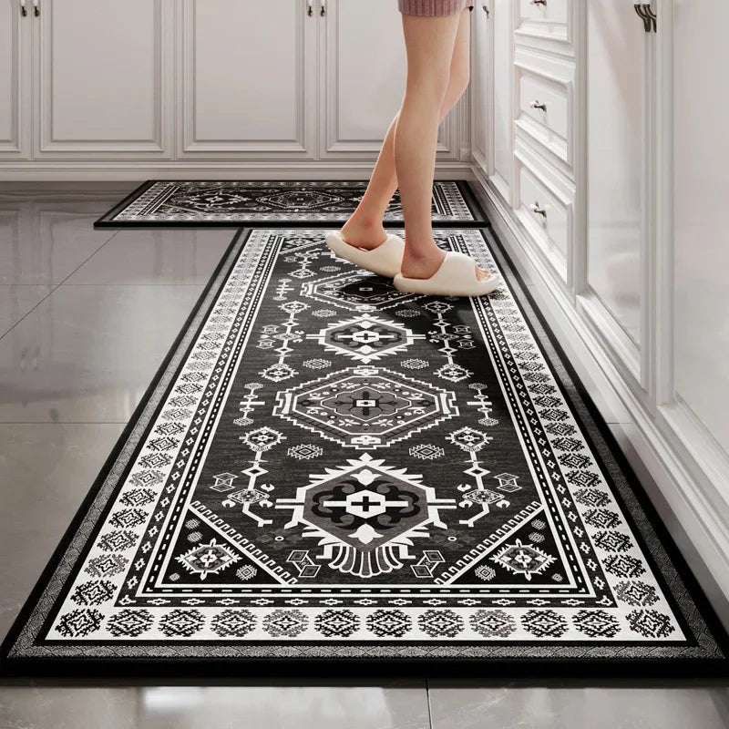 tapis cuisine moderne gris noir blanc rayures horizontales antidérapant lavable sol maison