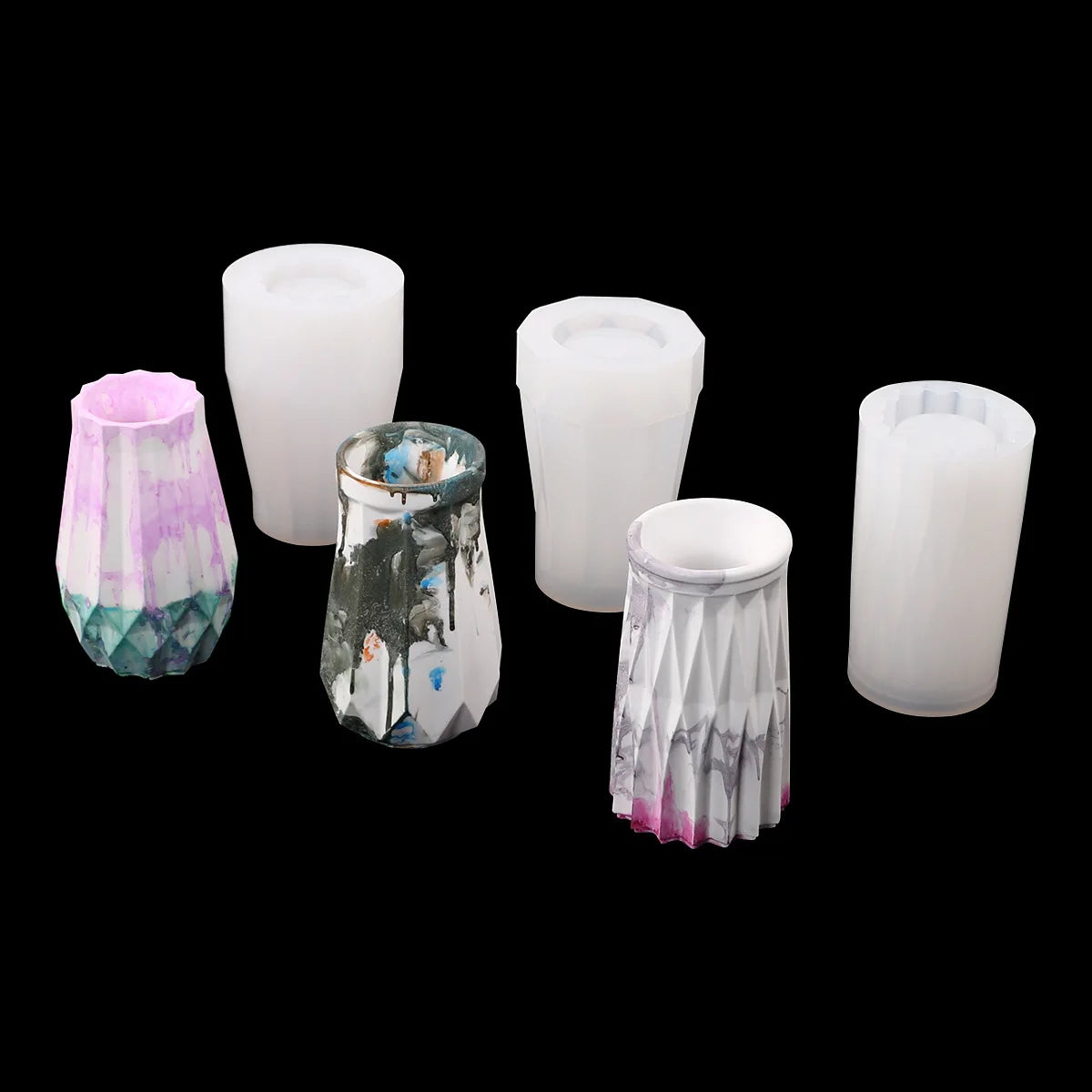 moules silicone vase décoratif texturé moderne opaques variés couleurs bleu vert blanc