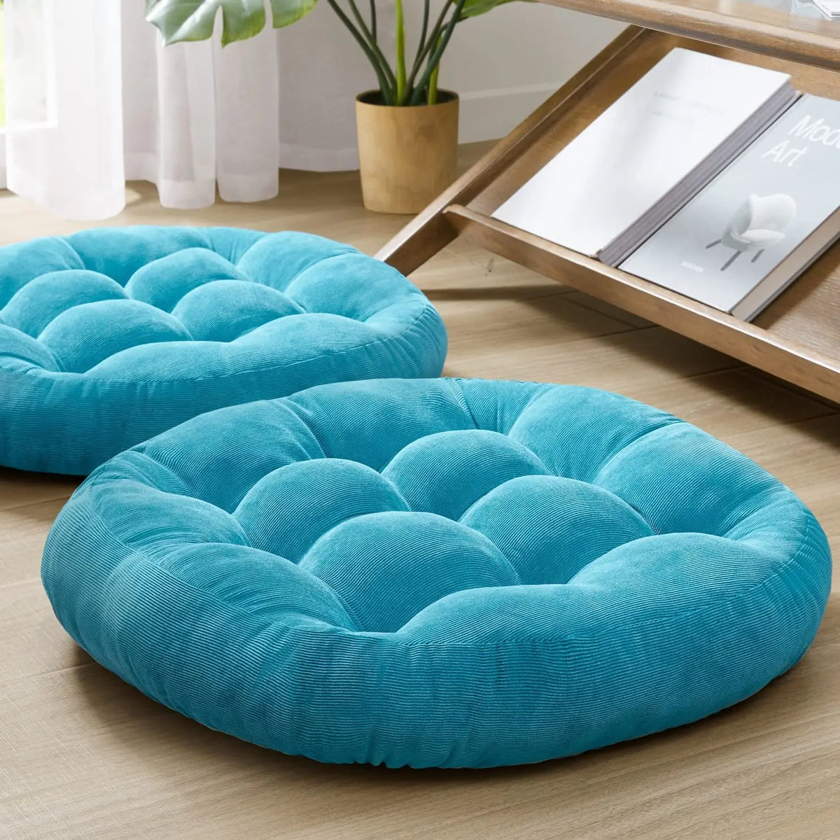 coussin rond velours couleur bleu turquoise jaune gris moderne confortable