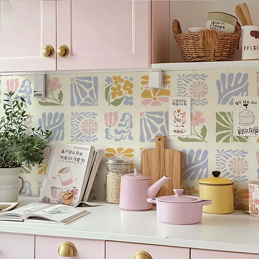 autocollants carreaux floraux bleu jaune modernes cuisine salle bain stickers muraux adhésifs haute qualité