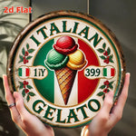 plaque publicitaire vintage motif glace trois boules drapeau italien couleurs vert rouge blanc beige