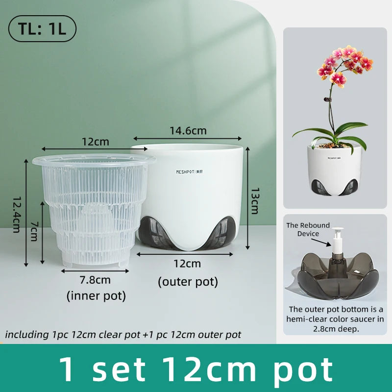 pots orchidées mesh double couche ventilation racines spirale transparent moderne blanc gris
