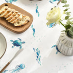 nappe imperméable motif marin tortues poissons moderne blanche bleue verte piscine pique nique table