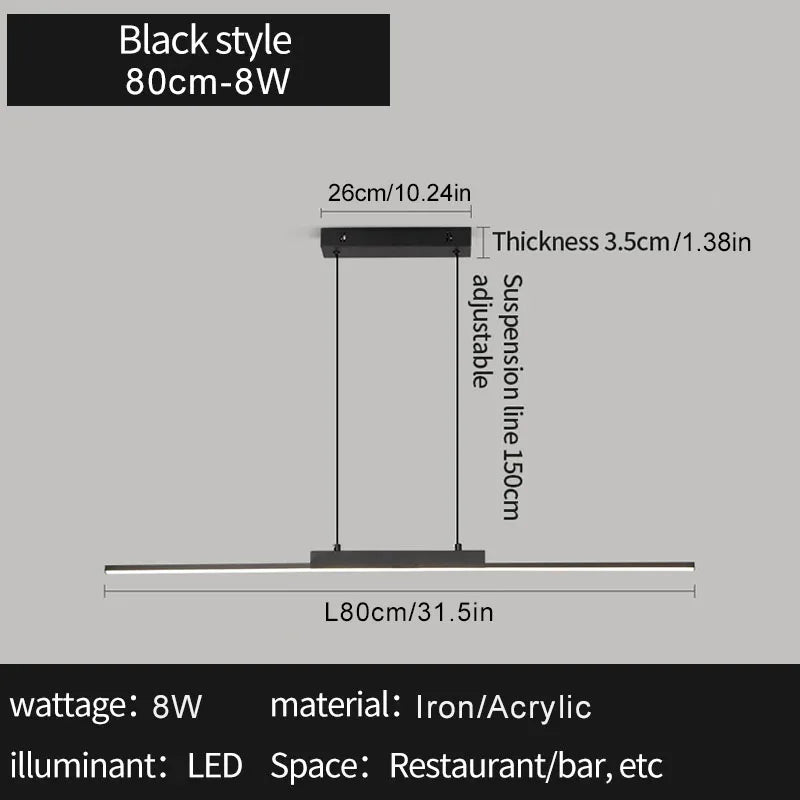 suspension lumineuse led ligne noir moderne minimaliste salle manger salon chambre principal