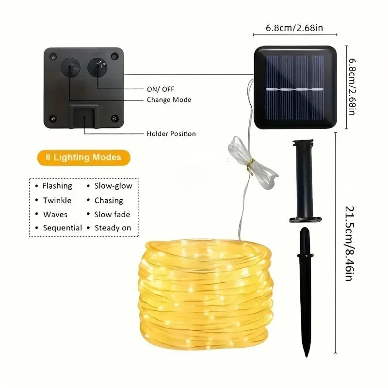guirlande lumineuse solaire led blanc chaud moderne extérieur patio jardin fixée piquet modes automatiques