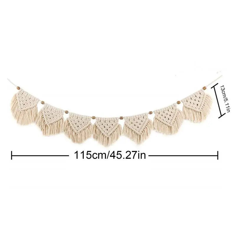 guirlande décorative macramé bohème crème triangles franges suspension bois ethnique