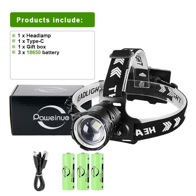 lampe frontale rechargeable led bande ajustable noir blanc certification ul cqc fcc