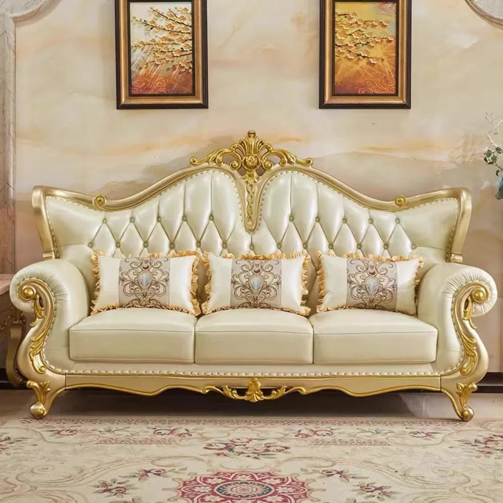 canapé moderne scandinave bois capitonné beige doré salon confortable