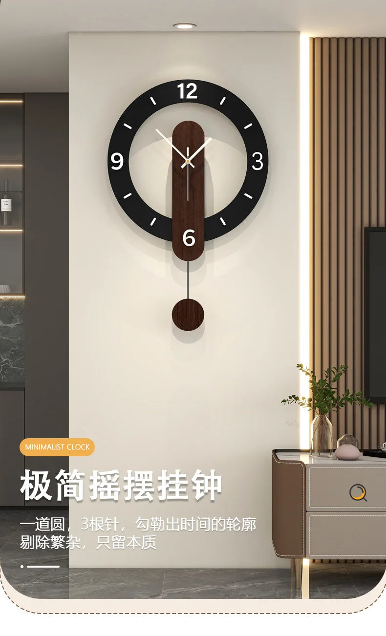 horloge murale minimaliste moderne cadran noir chiffres blancs pendule bois quartz aiguille étude salon