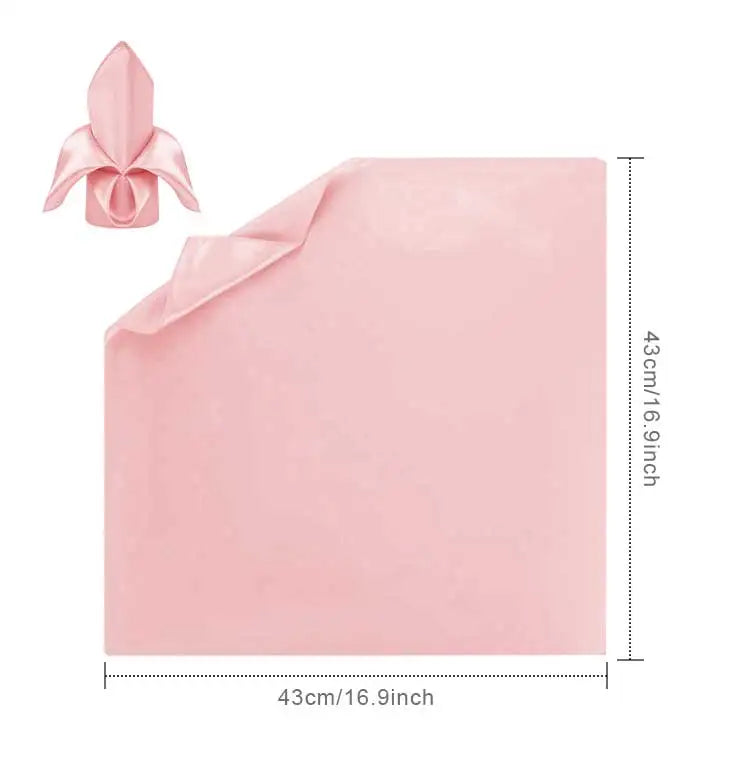 Serviette de table carrée rose pâle en tissu de haute qualité, dimension de 43 cm x 43 cm.