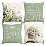 housse coussin carré motif floral vert clair beige rustique polyester lavable glissière invisible 45cm