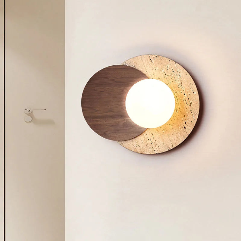 applique murale bois clair texture pierre éclairage led scandinave minimaliste fixée mur chambre coucher
