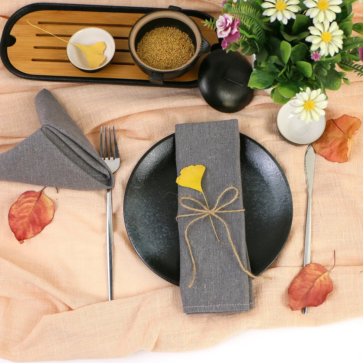 serviettes maison gris texture lin classique 40x40cm set 10paque opacité festive all season