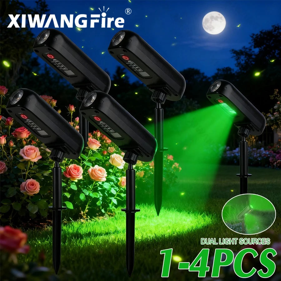 projecteur solaire led vert étanche ip65 jardin moderne décoration extérieure fixations sol mur