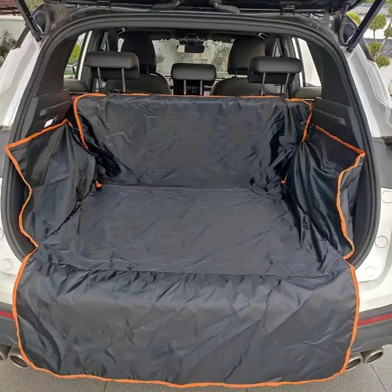 tapis protection coffre voiture noir orange brillant clips fixations moderne