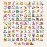 sticker anime pokemon kawaii musiquesommer watercolor enfants ado adultes 105pieces orange bleu rose vert