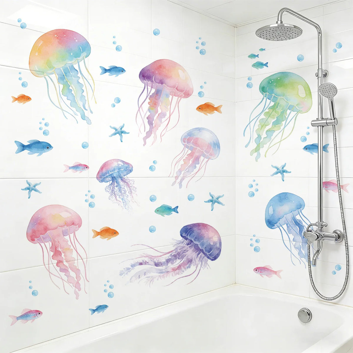 décoration murale stickers aquarelle méduses poissons étoiles mer enfants chambre salon nursery