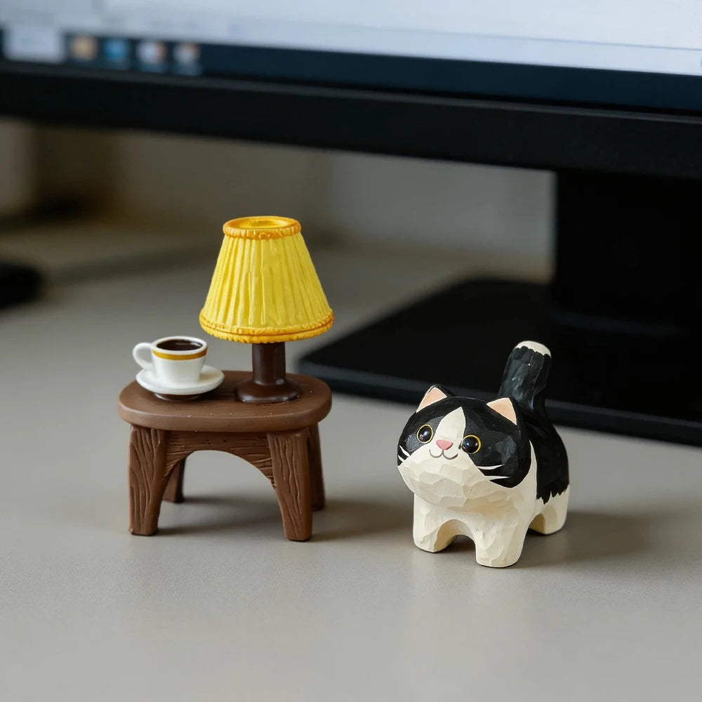 statuette artisanale moderne chat noir blanc geometrique anneau metallique cadeau noel valentin mariage anniversaire