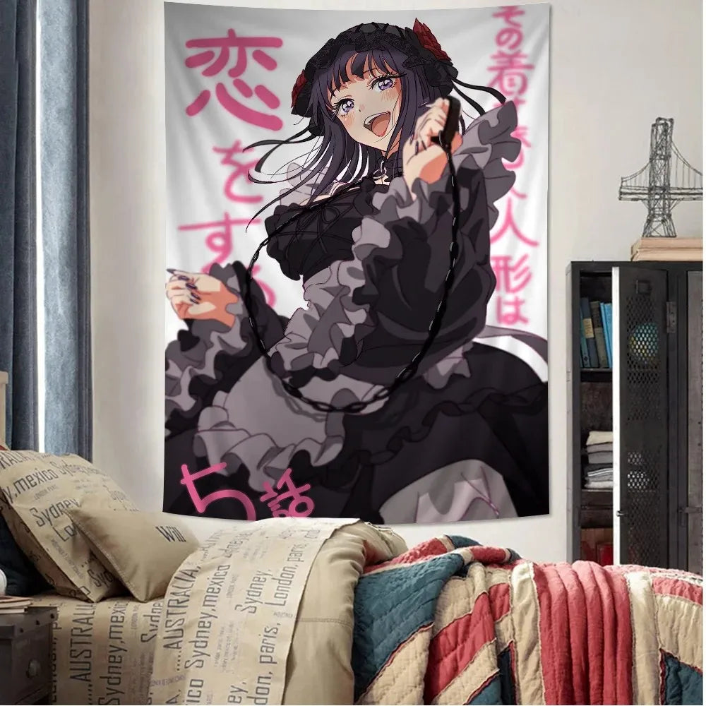 tapisserie murale animes illustrations femmes motifs floraux violet noir blanc polyester rectangle