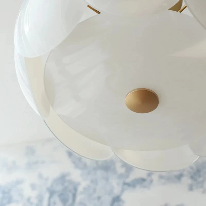 lampe suspendue moderne blanc doré sphères translucides lumière neutre chaude blanche