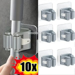 porte balai adhésif support murale rangement moderne salle bain outils nettoyage hooks gris clair