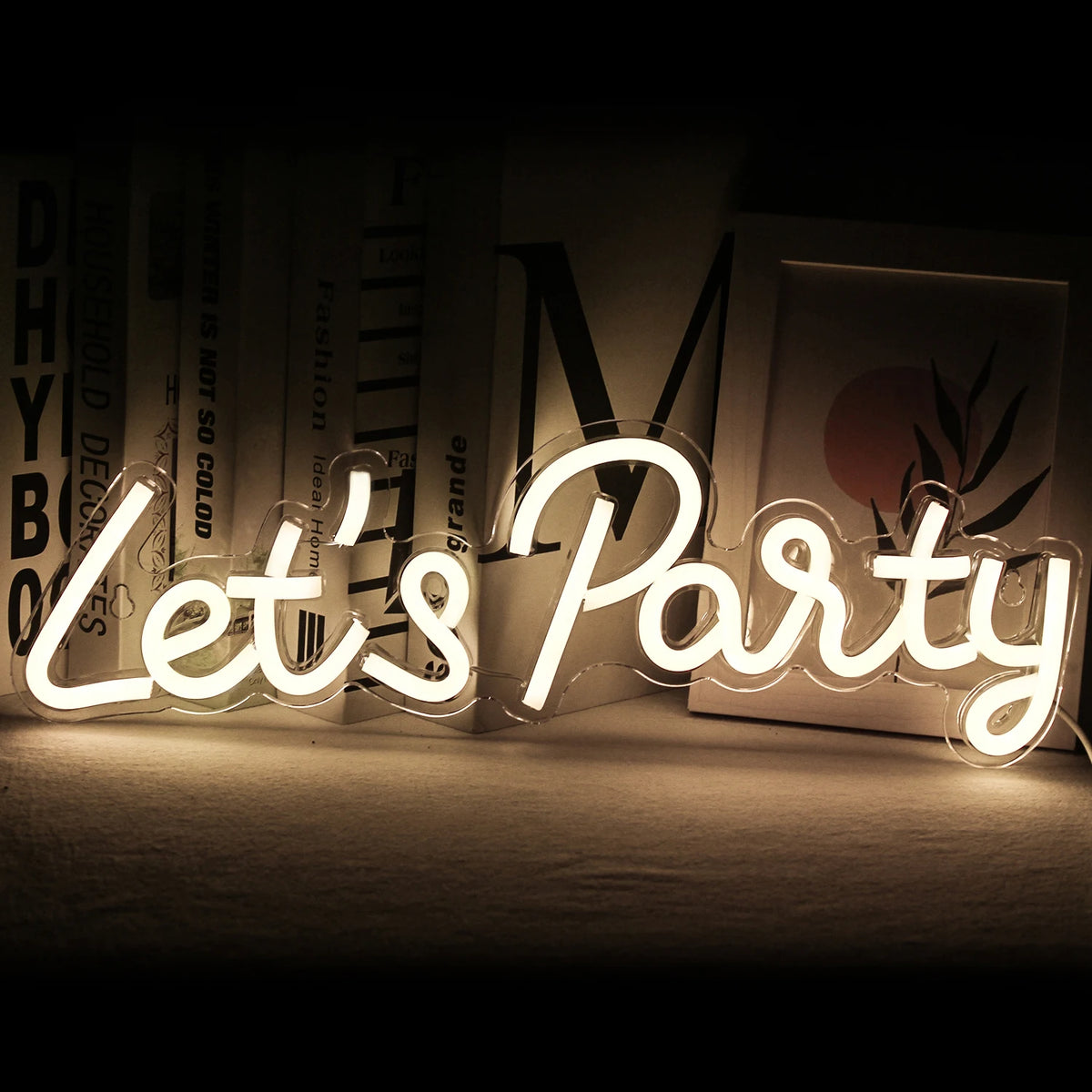 enseigne lumineuse led transparente moderne décoration intérieure party rose bleu jaune graphique câble usb
