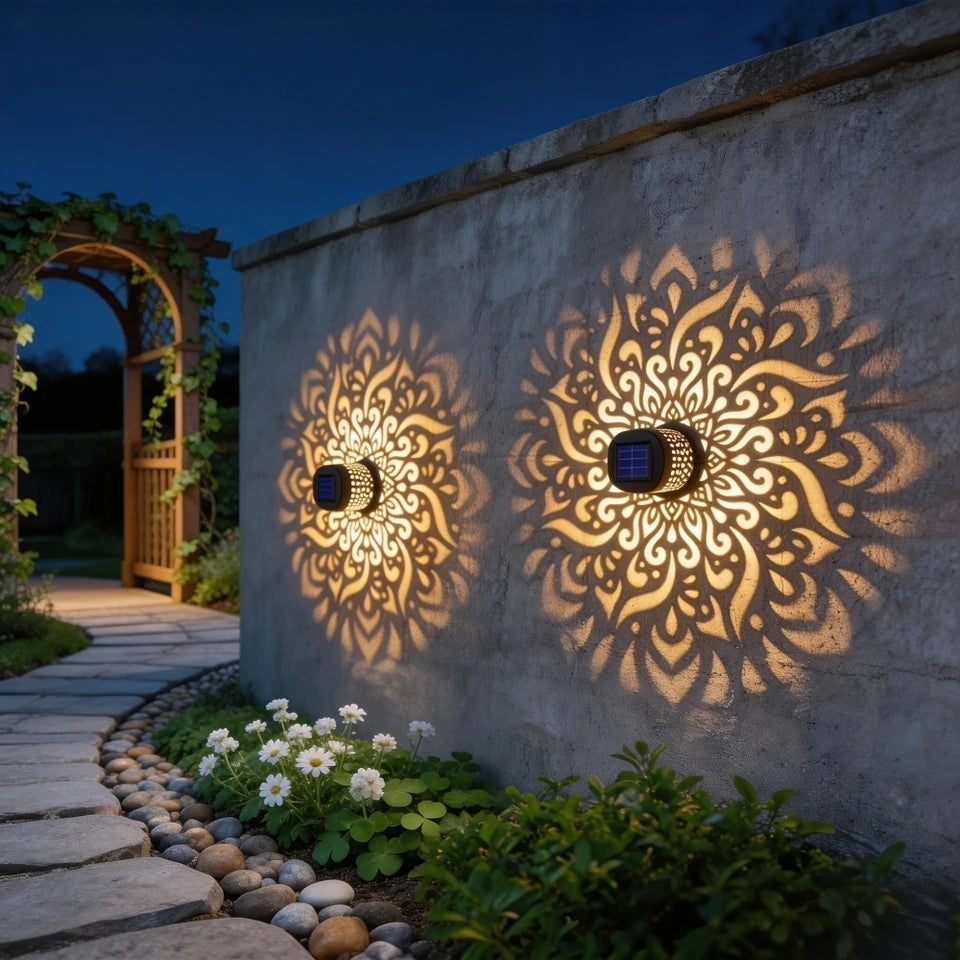 lampe solaire décorative moderne ornements floraux noir auto extérieure mandala pattern led ip65