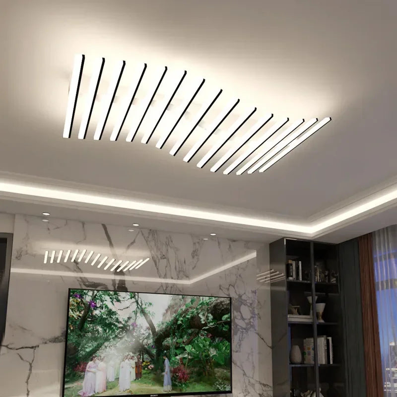 plafonnier moderne acrylique led noir blanc rayures horizontales semi encastrée télécommande lumière chambre salon