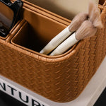 boîte rangement rotative cuir tressé marron gris moderne cosmétiques lunettes écouteurs pochette brosse maquillage