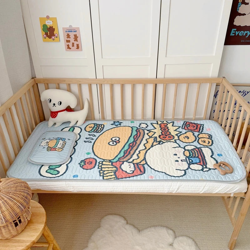 tapis pliant protection lit enfant motif astronaute bleu gris blanc rose vert orange