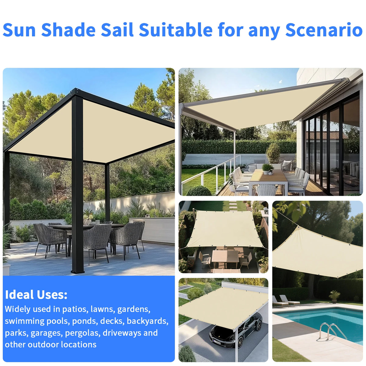 voile soleil beige uni moderne 5m 4m anti uv étanche pergola jardin