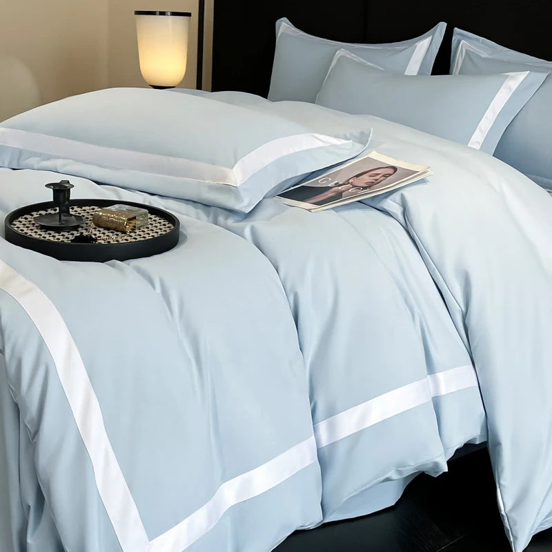 ensemble literie coton polyester rayures horizontales couverture taies oreiller moderne luxueux