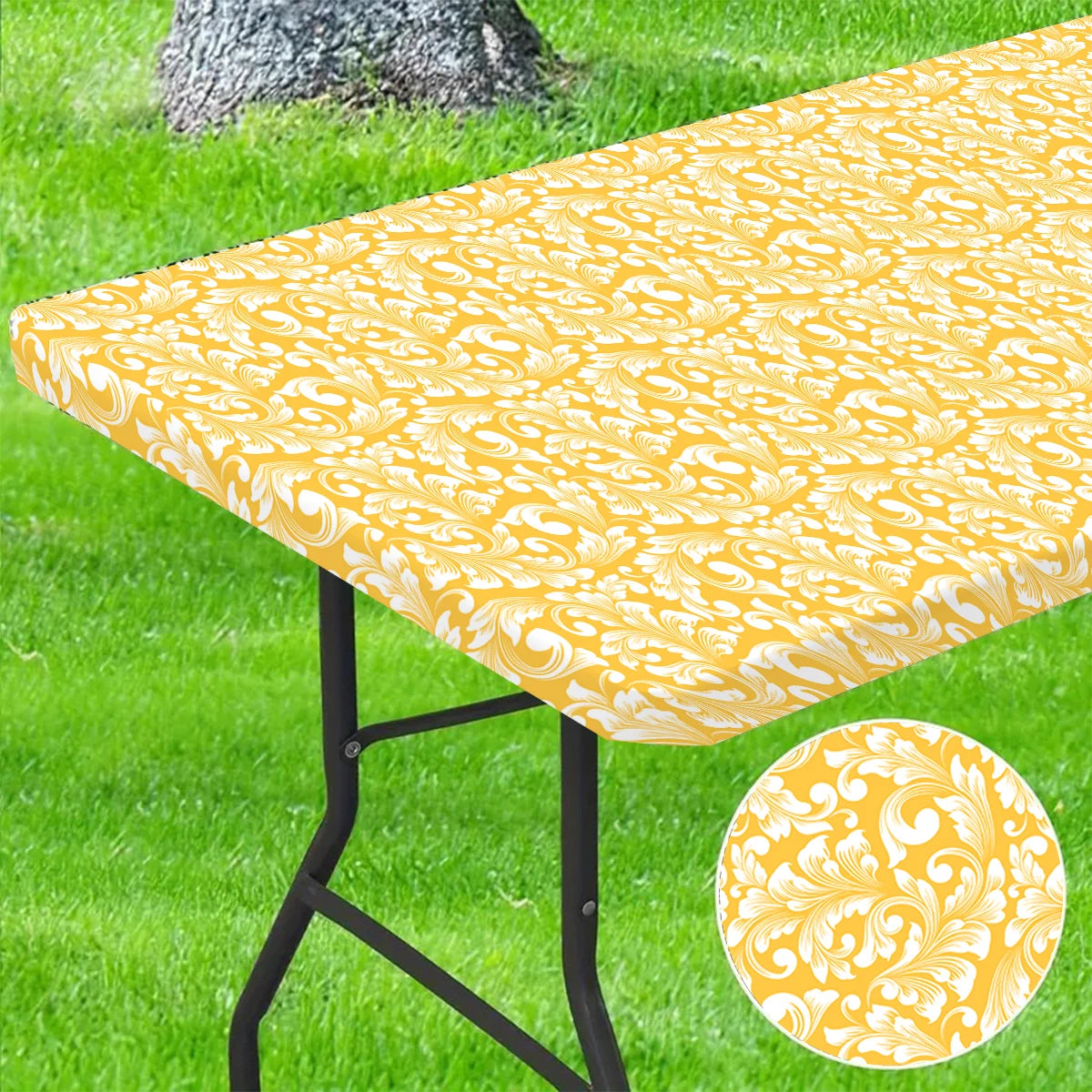 nappe table moderne motif floral bleu jaune beige coton polyester salle manger