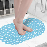 tapis bain moderne bleu clair motifs géométriques alvéolés semi transparent antidérapant respectueux environnement