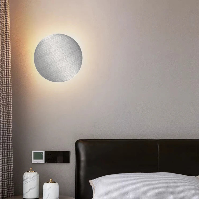 applique murale led moderne effet brossé or argent circulaire aluminium chambre salon étude entrée