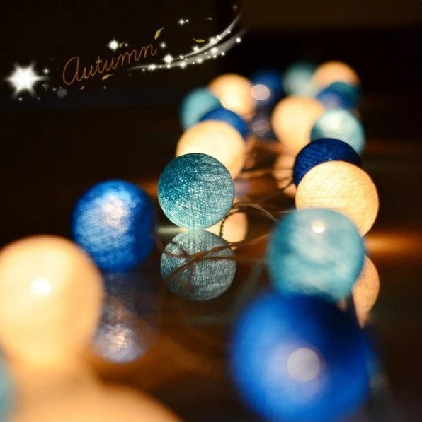 guirlande lumineuse rose bleu blanc boules tissées modernes anniversaire mariage noël festive