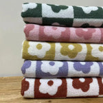 serviettes coton fleurées carreaux absorbantes adultes enfants moderne minimaliste vert rose marron jaune violet