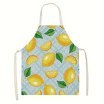 tablier cuisine lin coton élastiques citrons feuilles moderne beige jaune vert