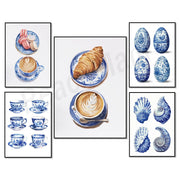 tableaux decoratifs toile bleu blanc macarons fleurs hamptons 20x25cm 40x50cm