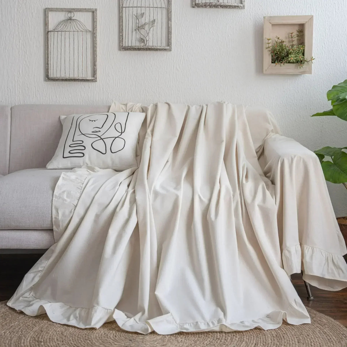 housse canapé polyestère beige texture lin rustique extérieur accueil fixations