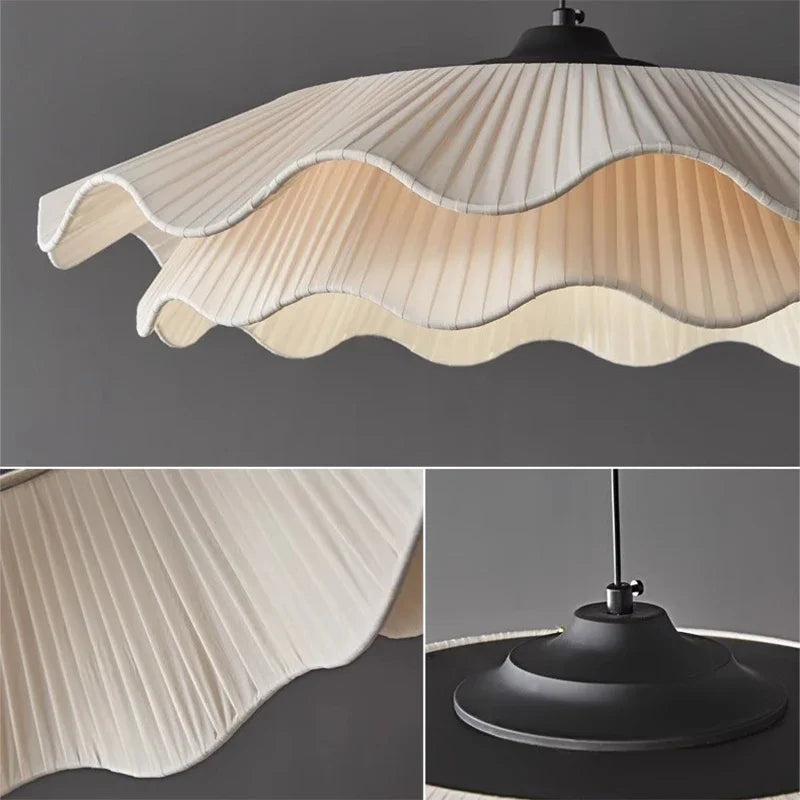 suspension lumineuse moderne plissée semi translucide beige clair élégante minimaliste chambre salon restaurant
