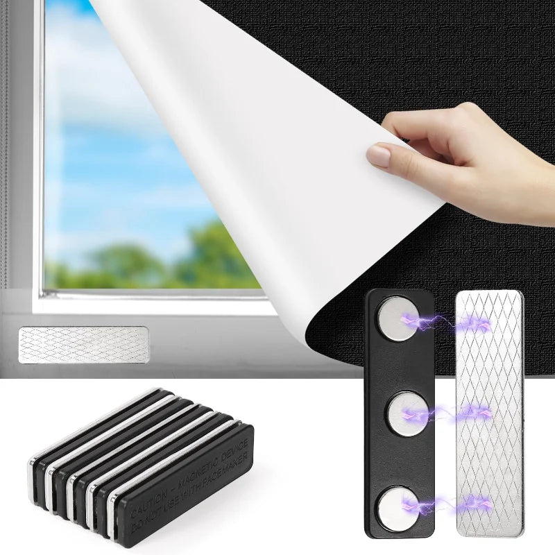 aimants adhésifs rideau moderne noir argenté grille géométrique occultant chambre bain écran fenêtre