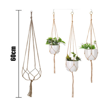 sac suspendu macramé plante pot toile coton boho artisanal anneaux métalliques noëuds géométriques
