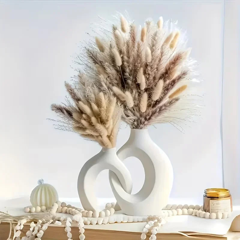 vases decoratifs modernes plastique blanc beige orange rose jaune vert minimalistes sculpturaux fleurs artificielles