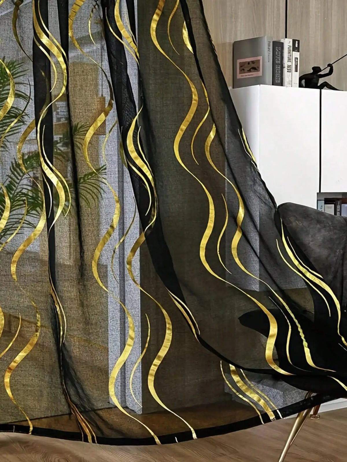 rideau noir doré rayures ondulées moderne translucide classique maison