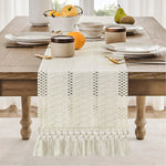 chemin table coton géométrique franges beige rustique décoration intérieure bohème farmhouse